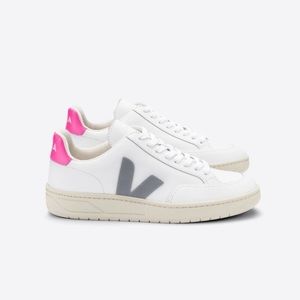 Veja leather V-12 pink and grey lace ups